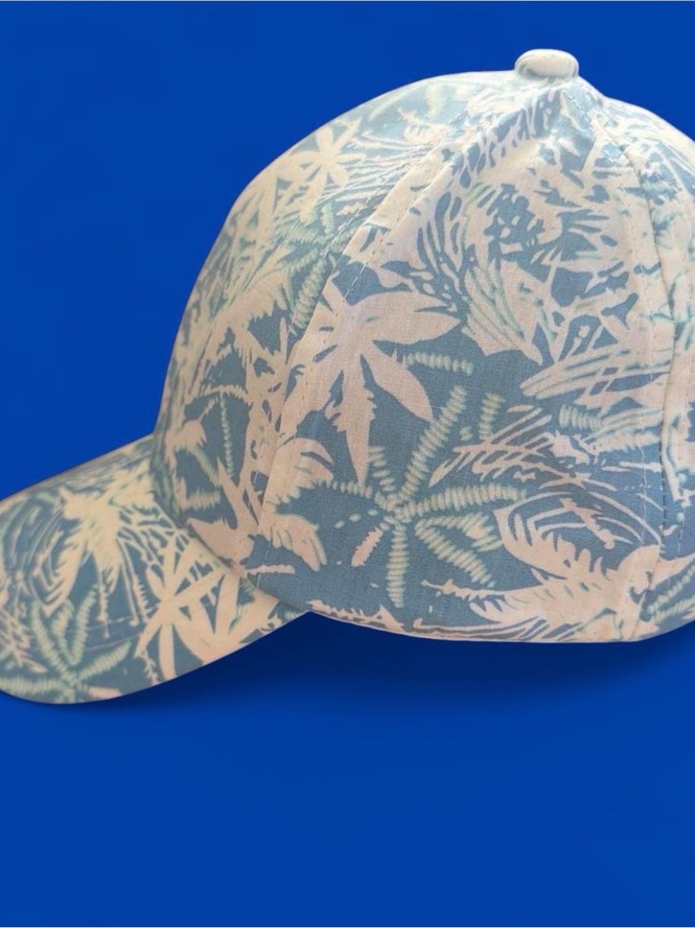 Botanical Light Blue & White Tropical Palm Tree Baseball Hat cap - Picture 3 of 6